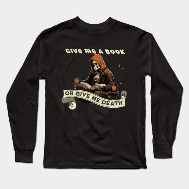 Skeleton Reading A Book Lover Tarot Card The Reader Mystic Funny Skeleton Long Sleeve T-Shirt by VisionDesigner